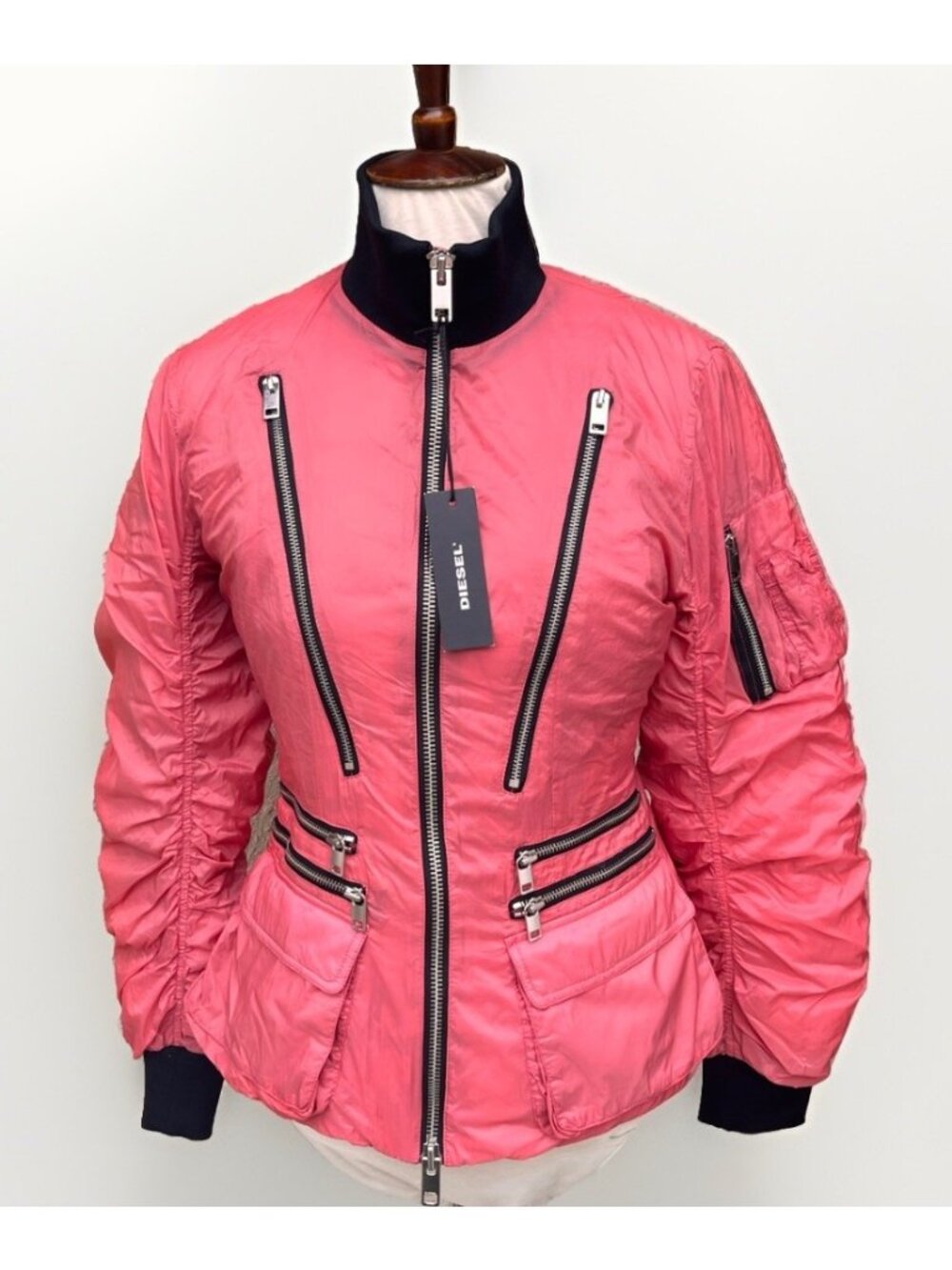 Diesel Pink Nylon Puffer Moto Jacket NWT XS